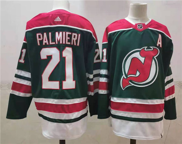 Mens New Jersey Devils #21 Kyle Palmieri Green Adidas 2021 Reverse Retro  Jersey