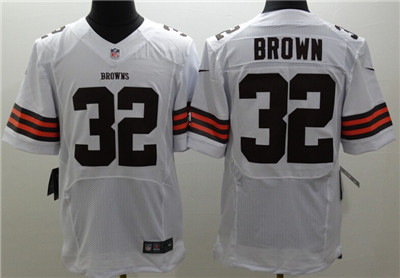 Men's Cleveland Browns #32 Jim Brown White Nik Elite Jersey