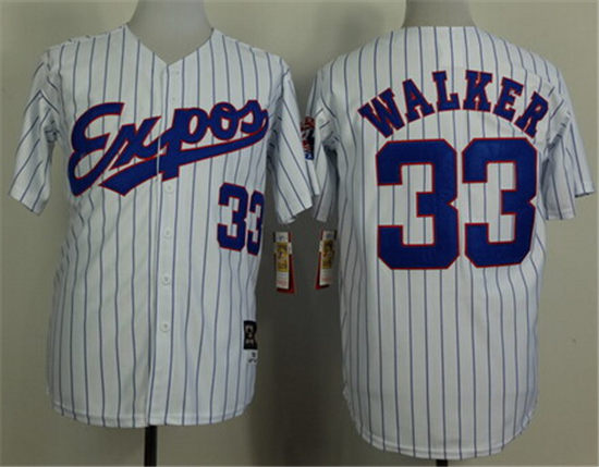 Men's Montreal Expos #33 Larry Walker 1982 White Pinstripe Throwback Jersey