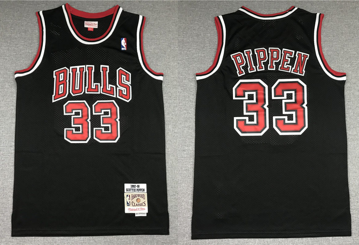 Men's Chicago Bulls #33 Scottie Pippen Full Black Hardwood Classics Throwback Jersey