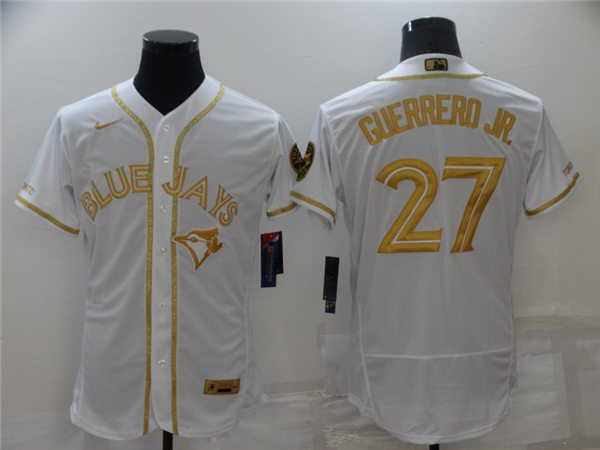 Mens Toronto Blue Jays #27 Vladimir Guerrero Jr. Nike White Golden Edition Stitched Jersey