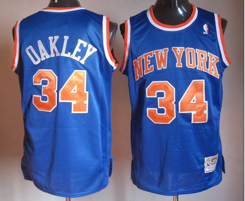 Mens' New York Knicks #34 Charles Oakley Blue Hardwood Classics Soul Swingman Throwback Jersey
