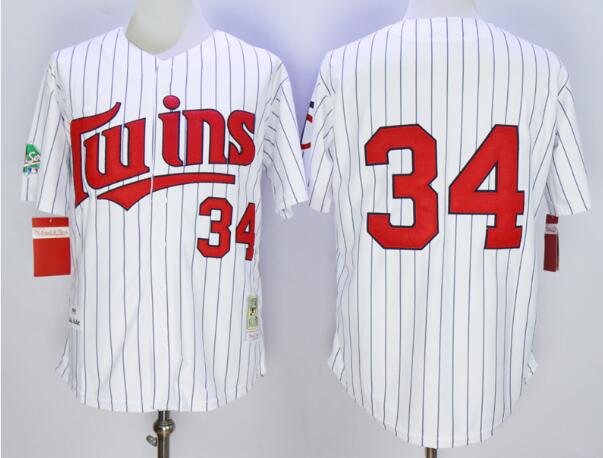 Men's Minnesota Twins #34 Kirby Puckett 1991 White  Pinstripe Throwback Jersey