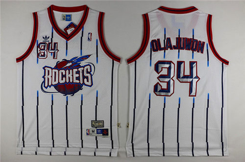 Mens Houston Rocket #34 Hakeem Olajuwon ABA Hardwood Classic Swingman White Jersey