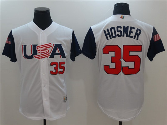 Men's USA Baseball #35 Eric Hosmer Majestic White 2017 World Baseball Classic Stitched Authentic Jersey