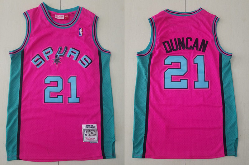 Mens San Antonio Spurs Retired Player #21 Tim Duncan Red Mitchell & Ness 1998-99 Hardwood Classics Reload Jersey