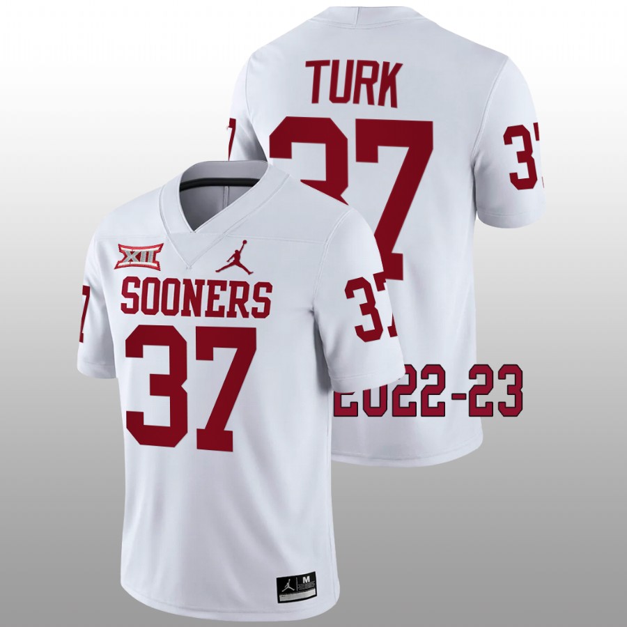 Men Oklahoma Sooners #37 Michael Turk  White Jordan College Football Game Jersey