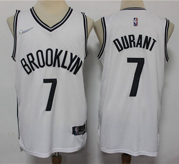 Men's Brooklyn Nets #7 Kevin Durant 2021-22 75th Anniversary Diamond Nike White Association Edition Jersey
