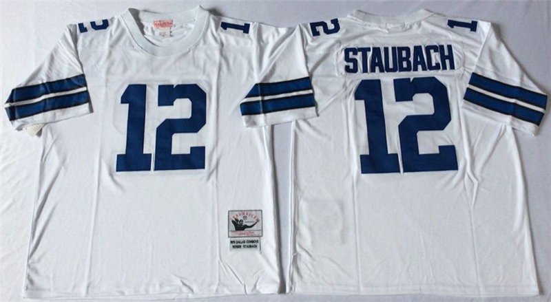 Dallas Cowboys #12 Roger Staubach White Throwback Jersey