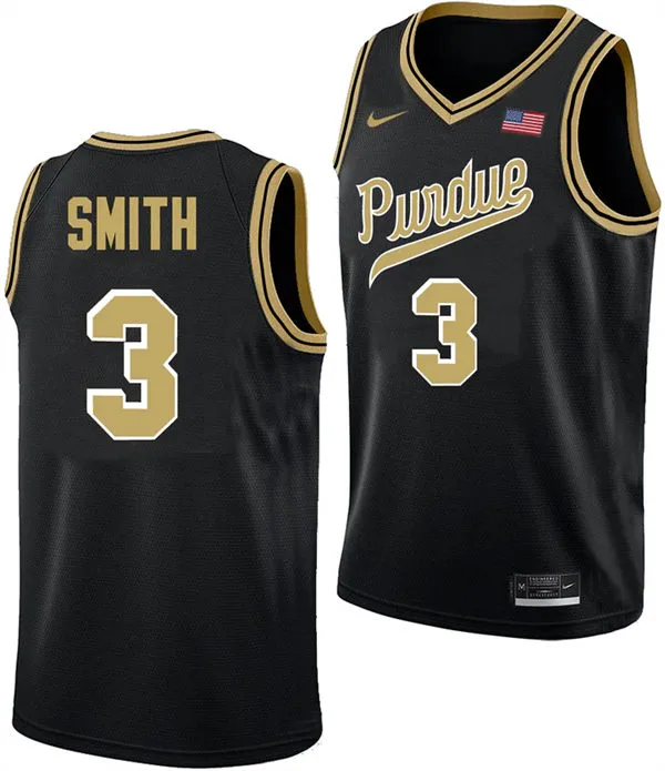 Purdue Boilermakers #3 Braden Smith 2026 Black College Basketball Game Jersey