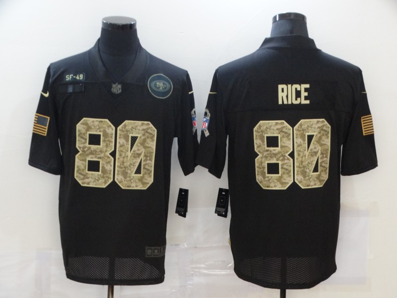 Men's San Francisco 49ers #80 Jerry Rice 2020 Nike Olive Camo Salute to Service Limited Jersey