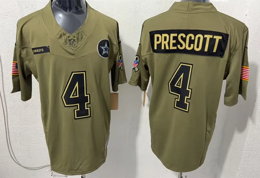 Mens Dallas Cowboys #4 Dak Prescott Nike 2025 Salute to Service Limited Jersey - Olive
