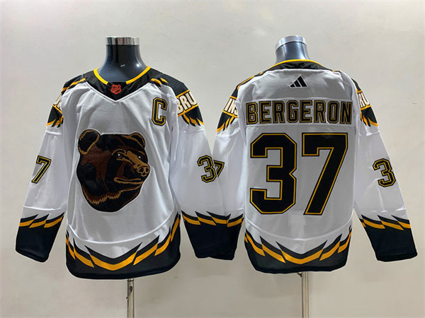 Men's Boston Bruins #37 Patrice Bergeron White 2022 Reverse Retro Primegreen Jersey