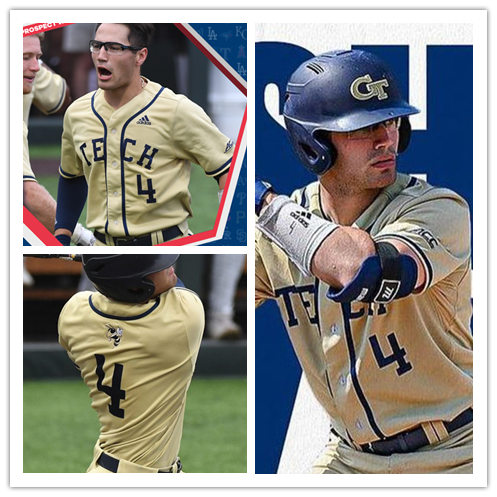 Mens Georgia Tech Yellow Jackets #4 Kevin Parada Adidas Yellow College Baseball Game Jersey