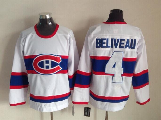 Men's Montreal Canadiens #4 Jean Beliveau White Throwback CCM Jersey