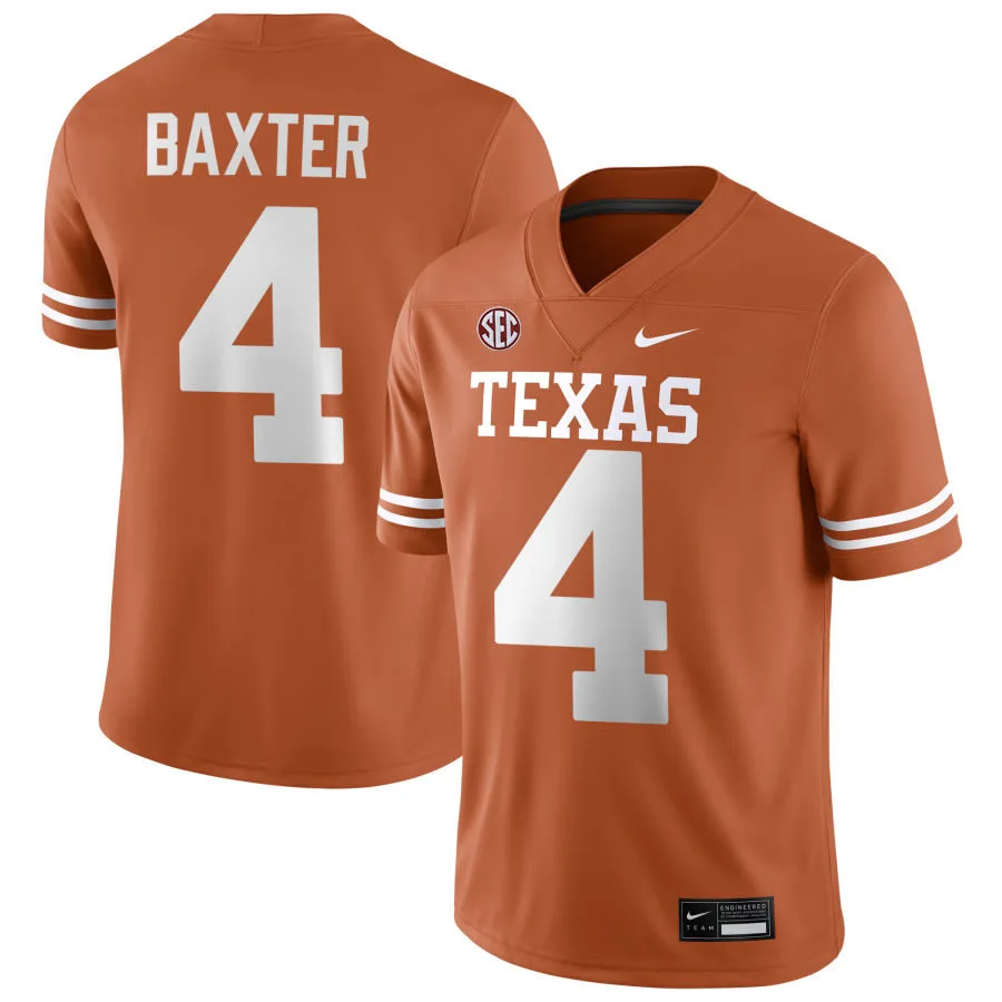 Texas Longhorns #4 CJ Baxter 2025 SEC Orange College Football Game Jersey