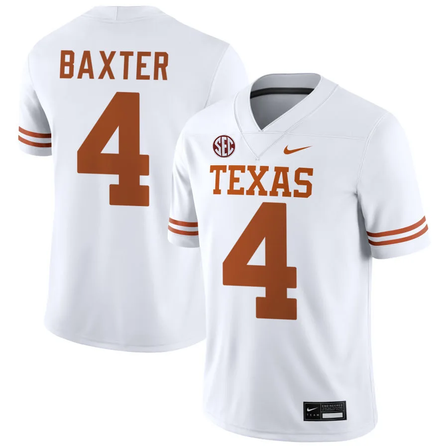 Texas Longhorns #4 CJ Baxter 2025 SEC White College Football Game Jersey