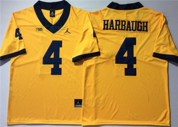 Men's Michigan Wolverines #4 Jim Harbaugh Gold Stitched College Football Brand Jordan NCAA Jersey