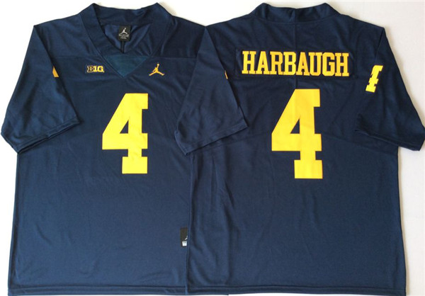 Men's Michigan Wolverines #4 Jim Harbaugh Brand Jordan Navy Big 10 College Football Jersey S-3XL