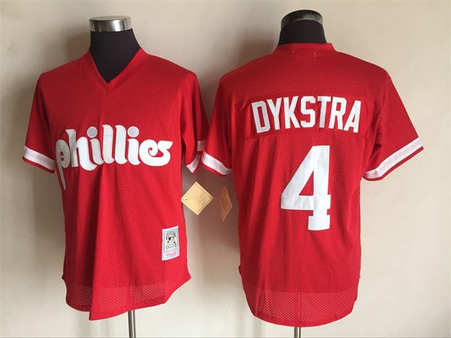 Mens Philadelphia Phillies #4 Lenny Dykstra  Mitchell & Ness Cooperstown Collection Mesh Batting Practice Jersey