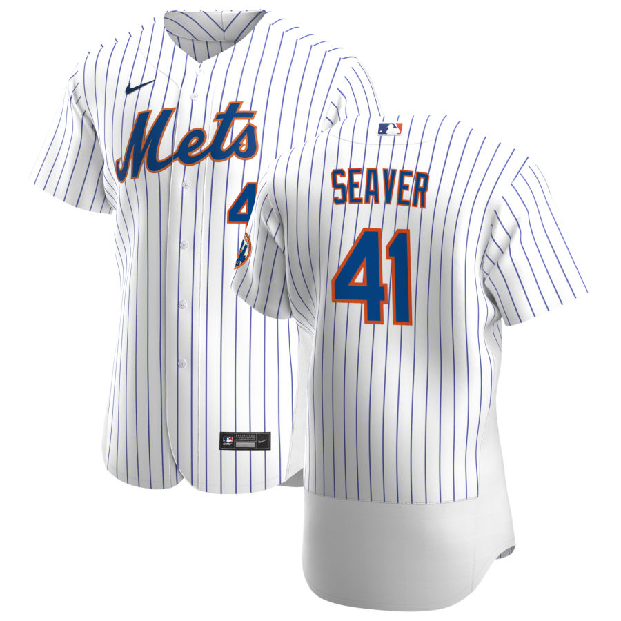 Men's New York Mets #41 Tom Seaver Home White Pinstripe Stitched Nike MLB Flex Base Jersey