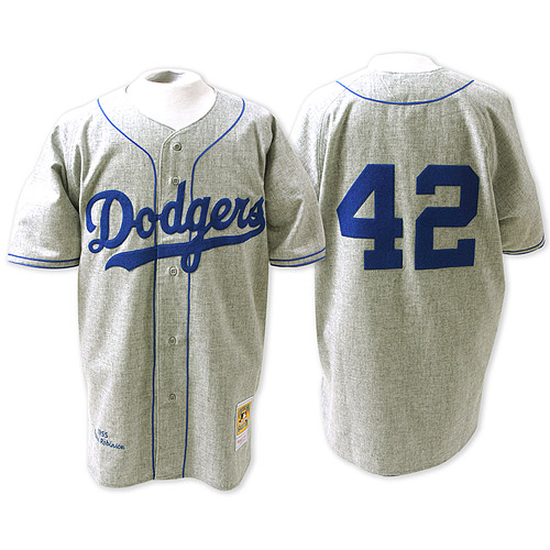 Men's Los Angeles Dodgers #42 Jackie Robinson 1955 Gray Wool Throwback Jersey