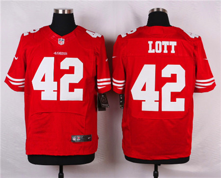 Mens San Francisco 49ers Retired Player #42 Ronnie Lott Red Nik Elite Jersey