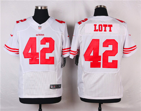 Mens San Francisco 49ers Retired Player #42 Ronnie Lott White Nik Elite Jersey