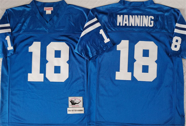Men's Indianapolis Colts #18 Peyton Manning Blue Throwback Jersey