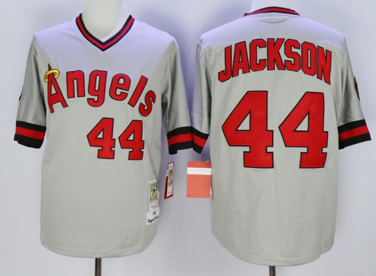 Men's Los Angeles Angels of Anaheim #44 Reggie Jackson Gray 1961-1985 Mitchell&Ness Throwback Jersey