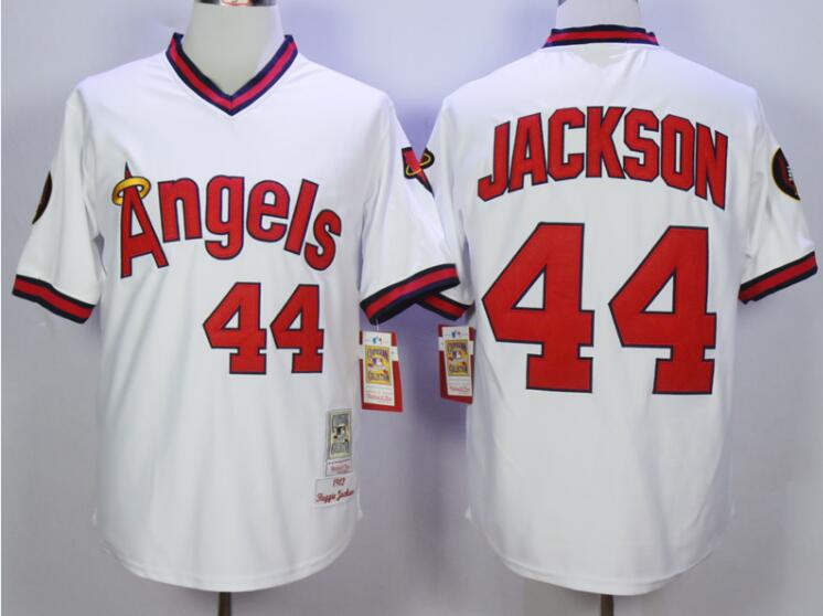 Men's Los Angeles Angels of Anaheim #44 Reggie Jackson White Pullover 1982 Throwback Jersey