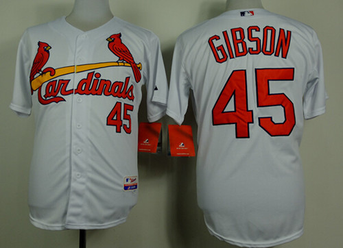 Men's St.Louis Cardinals #45 Bob Gibson White Throwback Jersey