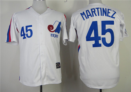 Men's Montreal Expos #45 Pedro Martinez White 1982 Throwback Jersey