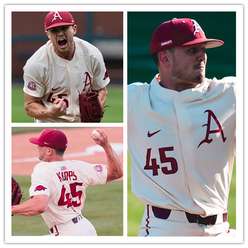 Men's Arkansas Razorbacks #45 Kevin Kopps Nike Cream College Baseball Jersey