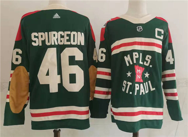 Mens Minnesota Wild #46 Jared Spurgeon Adidas Green 2022 Winter Classic State of Hockey Jersey