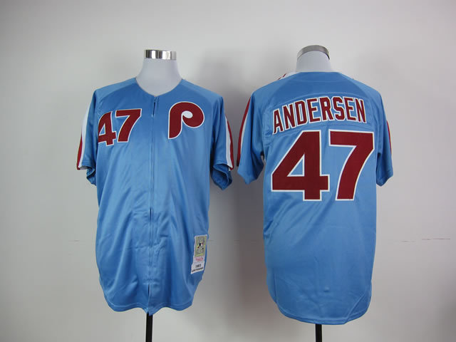 Men's Philadelphia Phillies #47 Larry Andersen 1983 Blue Throwback Jersey