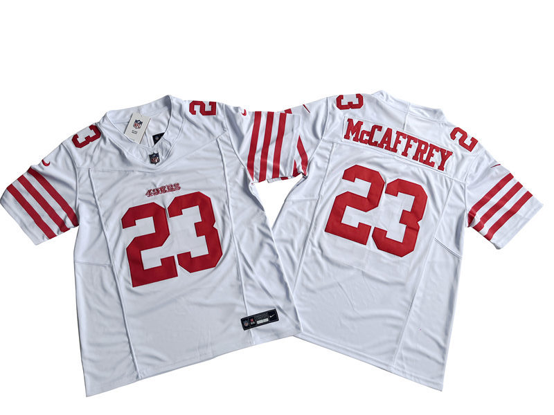 Men's San Francisco 49ers #23 Christian McCaffrey Nike Home White 2023 F.U.S.E. Vapor Limited Jersey