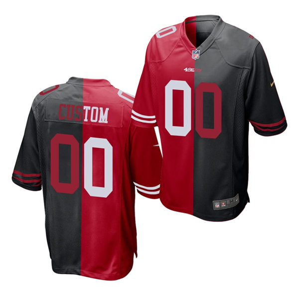 Mens Custom San Francisco 49ers Custom Joe Staley Bryant Young Jeff Ulbrich Woody Peoples Mike Walter Harris Barton Red Black Split Jersey