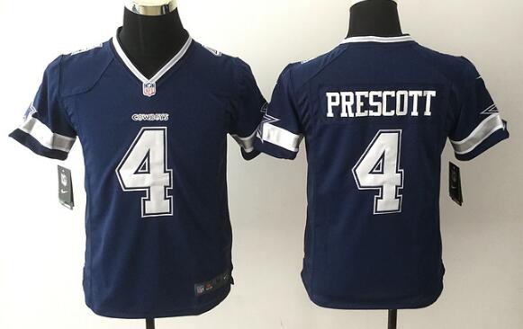 Youth Dallas Cowboys #4 Dak Prescott Navy Blue Team Color Stitched NFL Nike Game Jersey