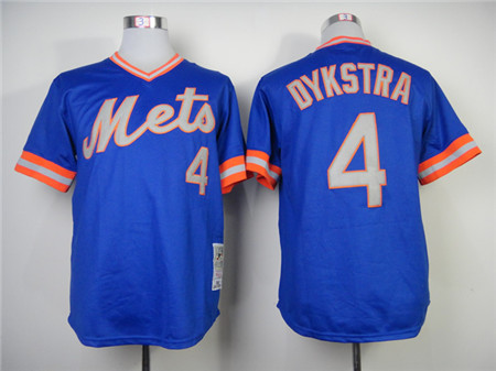 Men's New York Mets #4 Lenny Dykstra Blue Pullov Throwback Jersey