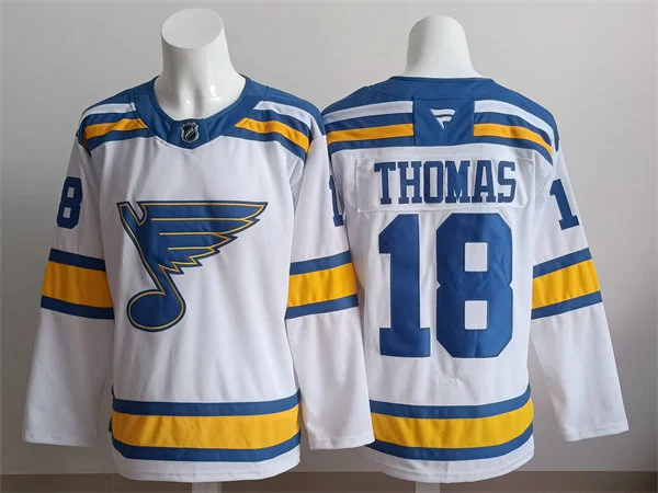 Mens St. Louis Blues #18 Robert Thomas Fanatics 2025 White Away Player Premium Jersey
