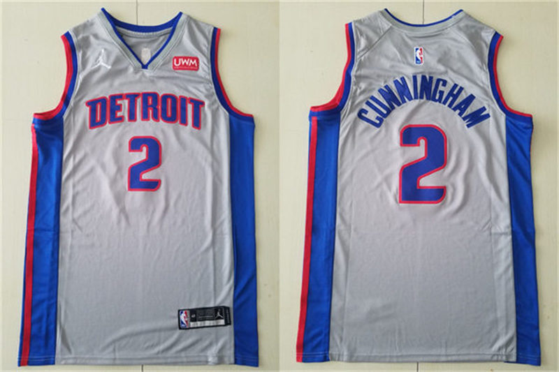 Mens Detroit Pistons 2 Cade Cunningham Jordan Gray Statement Edition Swingman Jersey