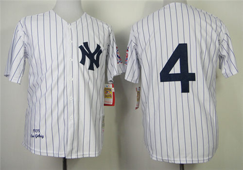Men's Mitchell&Ness New York Yankees #4 Lou Gehrig 1939 White Throwback Jersey