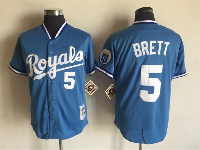 Men's Kansas City Royals #5 George Brett Light blue Throwback Jerseys