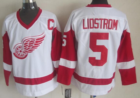 Men's Detroit Red Wings #5 Nicklas Lidstrom White Throwback CCM Jersey