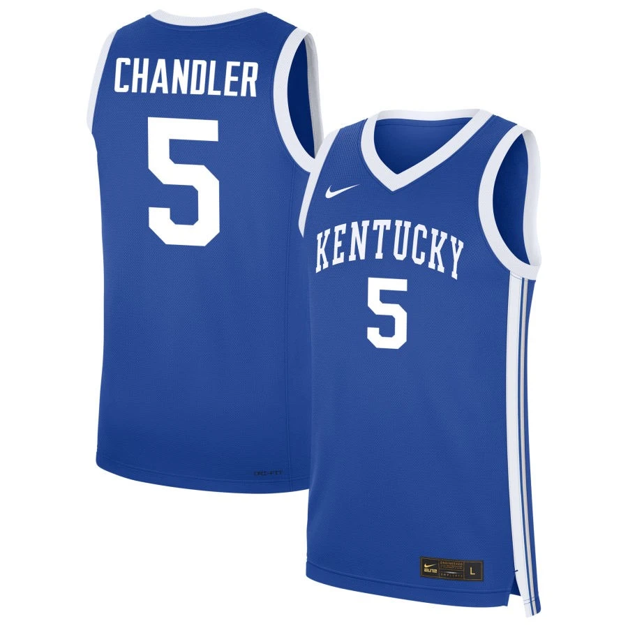 Mens Youth Kentucky Wildcats #5 Collin Chandler Royal College Basketball Game Jersey
