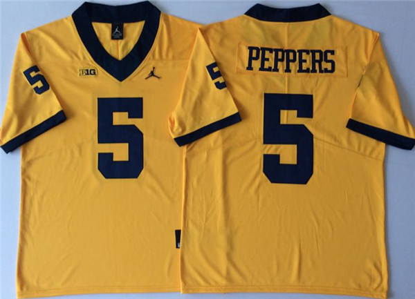 Men's Michigan Wolverines #5 Jabrill Peppers Gold Stitched College Football Brand Jordan NCAA Jersey