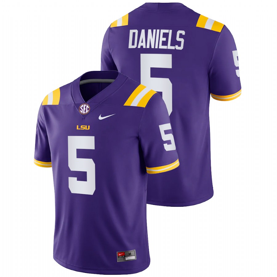 Mens Youth LSU Tigers #5 Jayden Daniels Purple Nike Stitched College Football Game Jersey