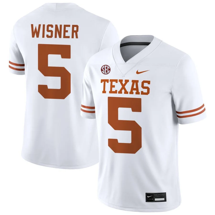 Texas Longhorns #5 Quintrevion Wisner 2025 SEC White College Football Game Jersey