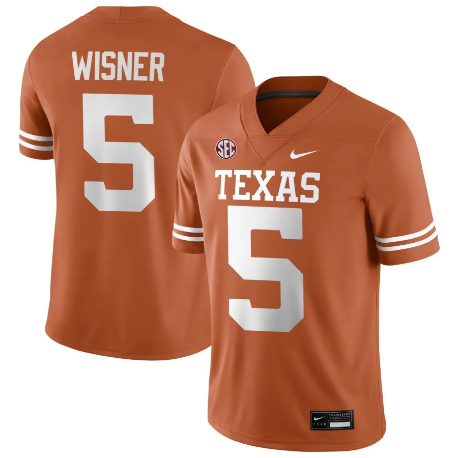 Texas Longhorns #5 Quintrevion Wisner 2025 SEC Orange College Football Game Jersey